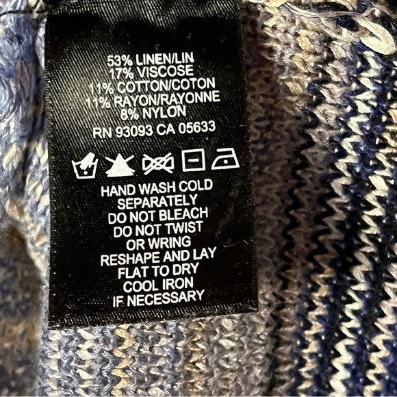 Nic+Zoe | Tan Blue Linen Blend Short Sleeve Sweater, Medium Petite - Picture 6 of 6